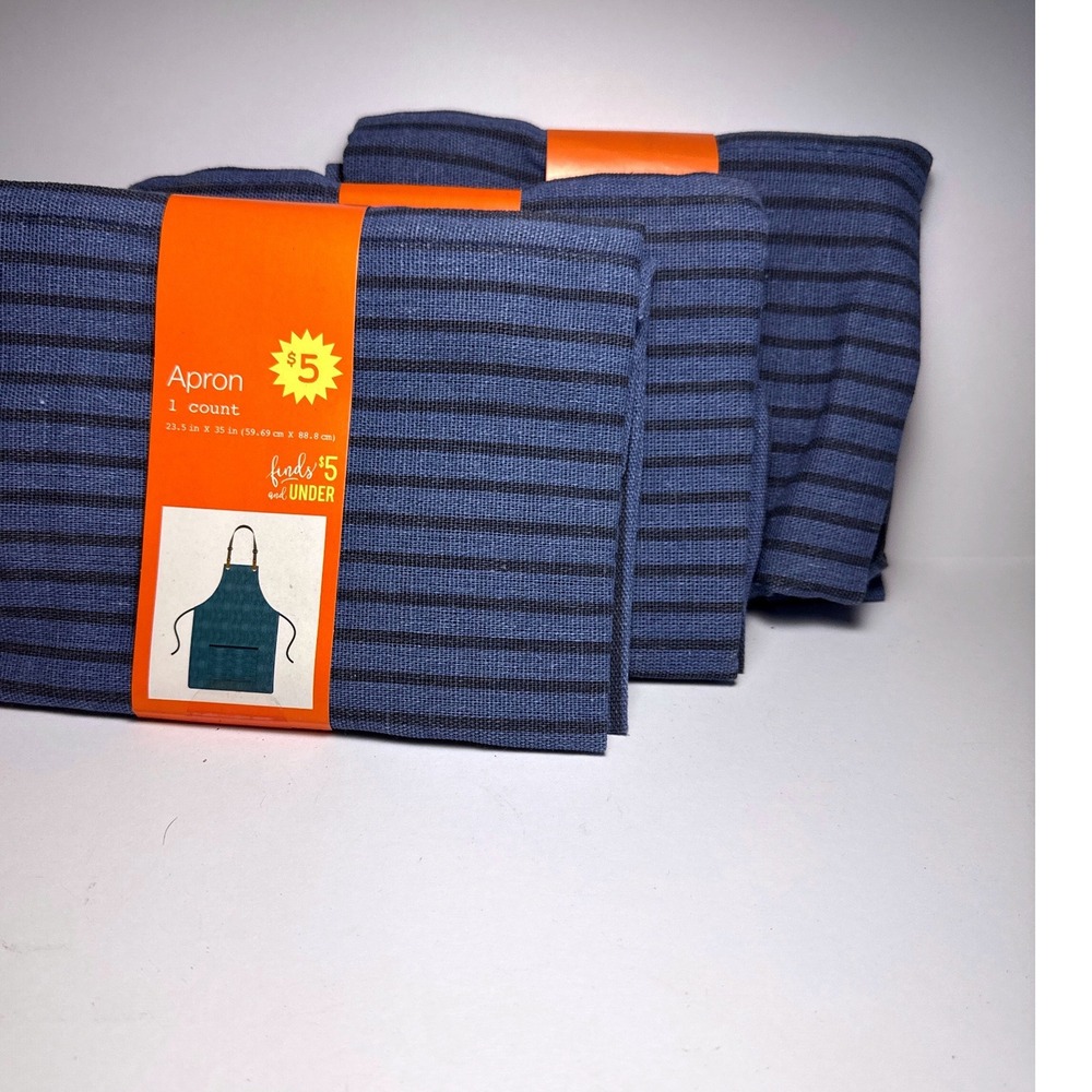 IG Design Group Apron Unisex OS Blue Striped NEW 3 Pack Pocket Bib‎ Kitchen
